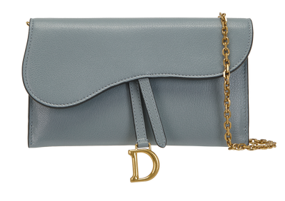 Small Saddle Pouch With Chain, &pound;695, Handbags, Blue, Leather, Front view